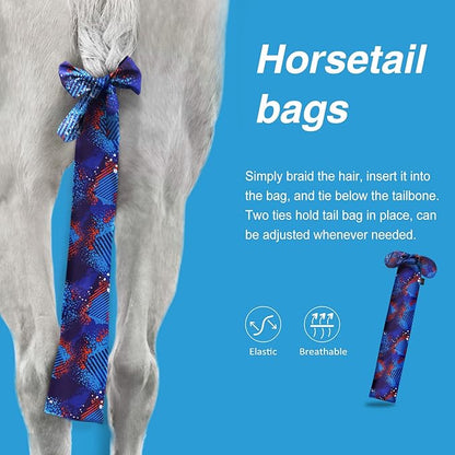 Harrison Howard Stretchy Tail Bag Breathable Horse Tail Guard Slip on Design Protect Horse Tail 2 Strand Closure Straps Keep Tail Clean &amp; Protected 22" L Length Makes Grooming Easy-Chic Blue