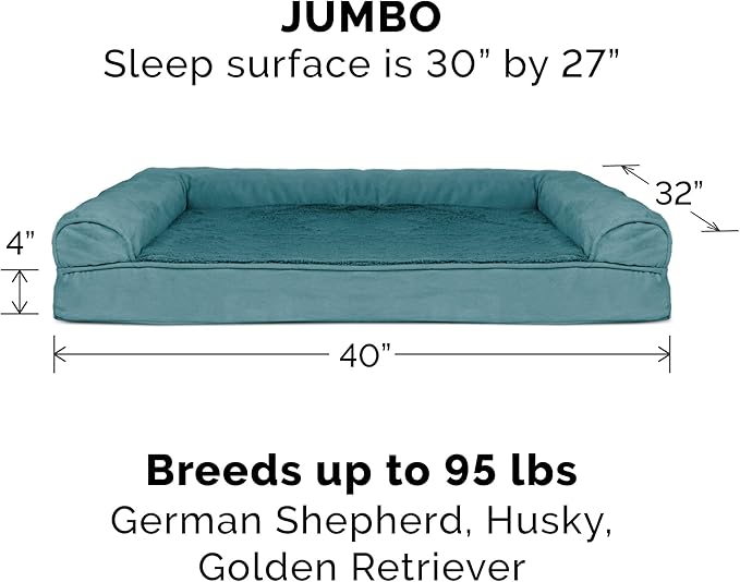 Furhaven Cooling Gel Dog Bed for Large Dogs w/ Removable Bolsters &amp; Washable Cover, For Dogs Up to 95 lbs - Plush &amp; Suede Sofa, Jumbo/XL