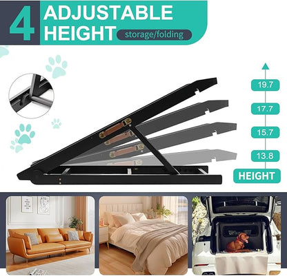 Dog Ramp, Adjustable Height Wooden Folding Pet Ramp for Bed, Couch,SUV-High Traction, Portable Paw Ramps for Small &amp; Large Old Dogs &amp; Cats - Furniture Quality