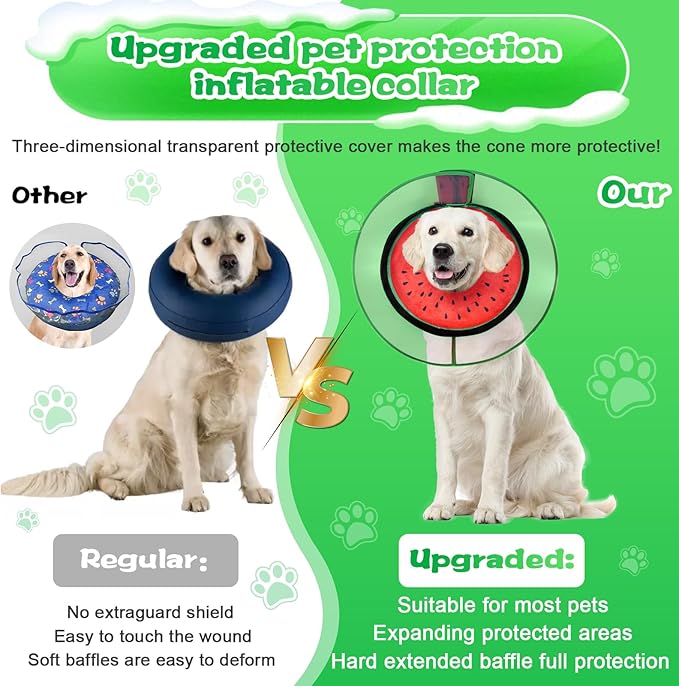 Inflatable Dog Cone Collar with Detachable Enhanced Anti-Licking Shield, Soft Neck Donut Collar for Dogs After Surgery, Adjustable Dog Cone Alternative for Large Medium Small Dogs &amp; Cats