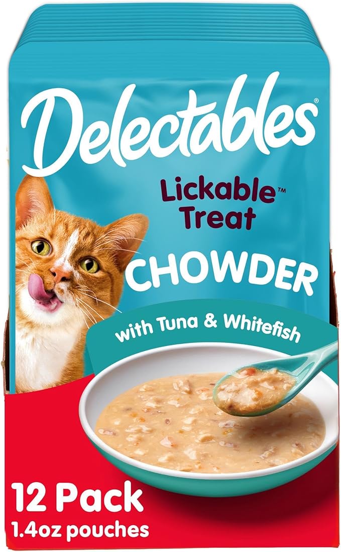Hartz Delectables Chowder Lickable Wet Cat Treats for Kitten, Adult &amp; Senior Cats, Tuna &amp; Whitefish, 12 Count