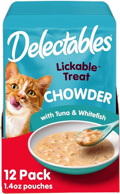Hartz Delectables Chowder Lickable Wet Cat Treats for Kitten, Adult &amp; Senior Cats, Tuna &amp; Whitefish, 12 Count