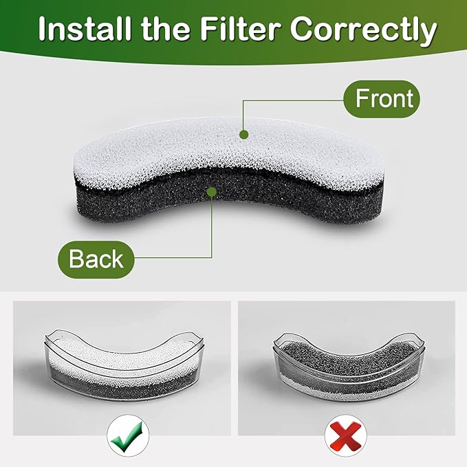 Cat Water Fountain Filter,Arc-Shaped Sponge Activated Carbon Cat Fountain Filter Replacement Filters Compatible WF050 &amp; WF100 Automatic Pet Water Fountain (12 Pack)