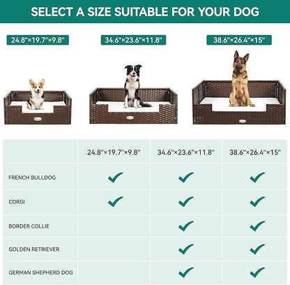 YITAHOME Rattan Dog Sofa Bed with Cushion, Wicker Pet Bed Sofa Couch Indoor Outdoor Waterproof for Large Medium Small Dogs Cats (34.6&
