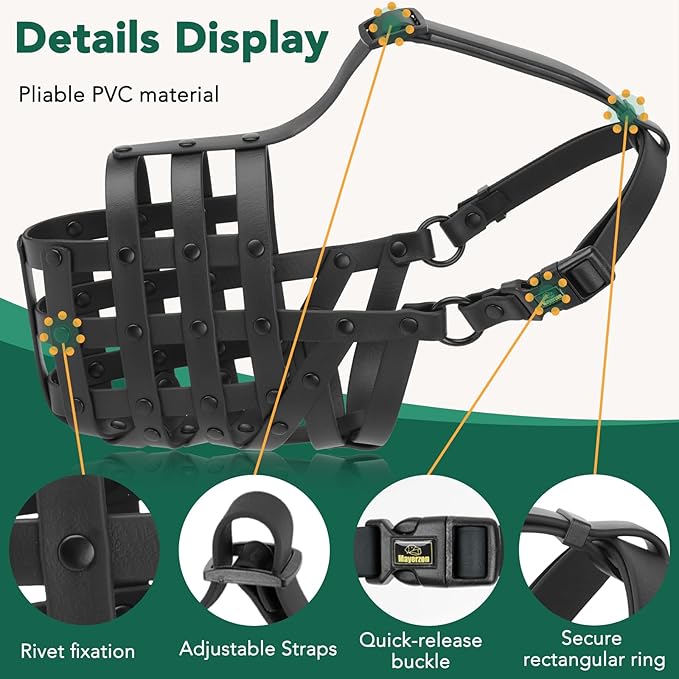 Mayerzon Dog Muzzle for Medium Large Dogs, Humane Basket Muzzle, Soft &amp; Lightweight &amp; Adjustable | Anti Biting Chewing Eating, Suits Training Walks Grooming Vet Visits, Drink &amp; Pant Easily (Black, L)