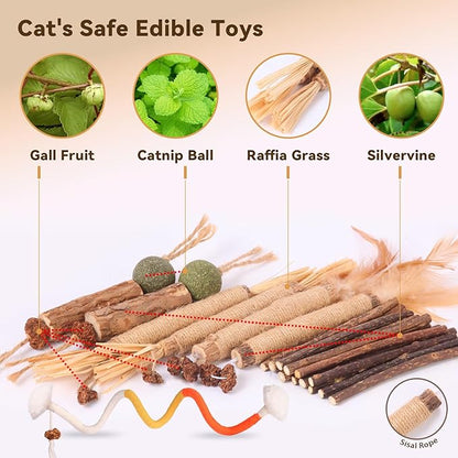 Cat Toys Cat Chew Toys, Silvervine Sticks Catnip Rope Toys for Cats Teeth Cleaning, Kitten Dental Care, Kitty for Indoor Cats Increase Appetite,Enhances Oral &amp; Dental Health (21 Pack)