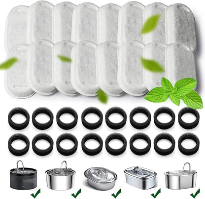 Cat Water Fountain Filters,Cat Fountain Replacement Filters for Stainless Steel 108oz/3.2L&amp;67oz/2L Adjustable Water Flow Pet Water Fountain,Dog Water Fountain (16+16 Pack)