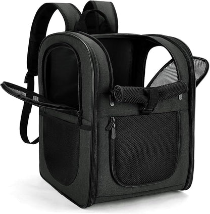 Apollo Walker Dog &amp; Cat Carrier Backpack for 4-15lb Pets - Ventilated Safe Design with Padded Back Support, Breathable Mesh Pet Backpack for Hiking, Travel, Outdoor (Black)