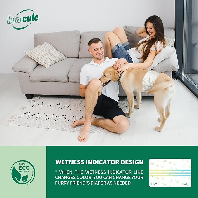 IMMCUTE Dog Diapers Male Small 50 Ct, Male Dog Diapers Disposable with Wetness Indicator, Adjustable Puppy Diapers Male, Flashdry Gel Technology, Male Dog Wraps for Incontinence &amp; Marking