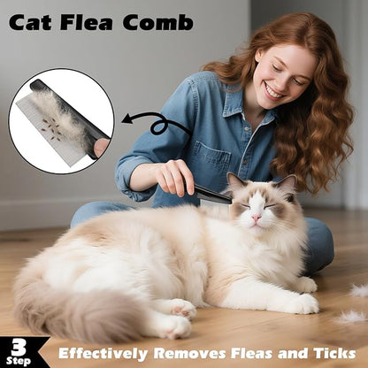 Comotech 3PCS Cat Grooming Supplies,Cat Brush &amp; Nail Clipper/Trimmer &amp; Flea Comb for Shedding Indoor Cats Dogs and Small Animals - Meet All Your Pet&