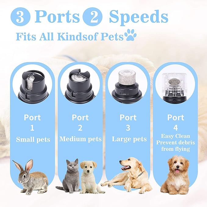Pet Nail Grinder with LED Light &amp; 2 Grinding Heads, 2-Speed Low Noise &amp; More Powerful Dog Nail Grinder, Pet Nail Trimmer File, Painless Paw Claw Care, Quiet Toenail Grooming Tool for L/M/S Dogs/Cats