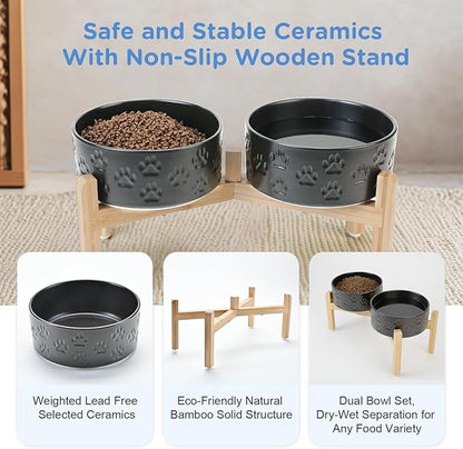 SPUNKYJUNKY Elevated Dog Bowls Ceramic, 7.3&