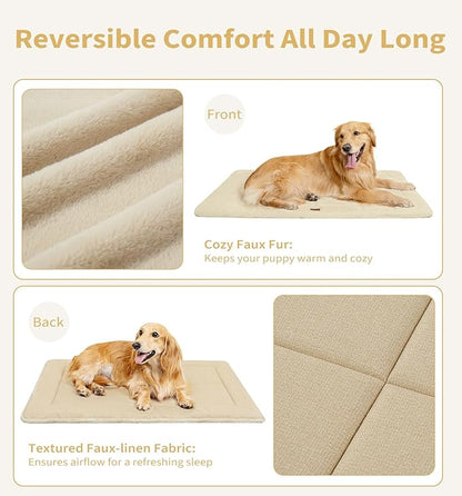 Made4Pets Dog Crate Pad Bed for Extra Large Dogs, Washable &amp; Reversible, Anti-Slip Kennel Mat for Cozy Sleeping, Soft Fluffy Dog Bed for Indoor &amp; Outdoor Use, 48"x30", Beige