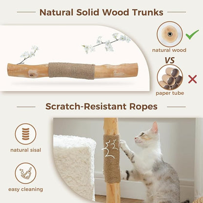 PAWZ Road Cat Tree for Indoor Cats Large Adults,38 Inches Modern Cat Tree Tower with Spacious Wicker Basket,Natural Solid Wood Scratching Posts,Curved Bed,Luxury Cat Condo for Large Cat