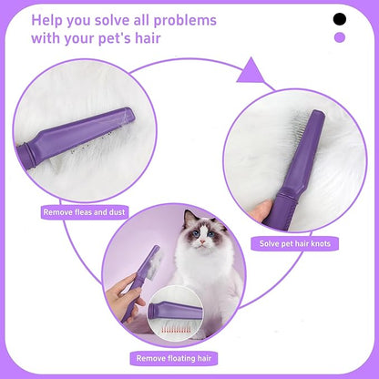 Temapex 3PCS Pet Comb for Grooming Long &amp; Short Haired Cats &amp; Dogs With Stainless Steel Metal Teeth for Removes Tangles &amp; Flea, Non-Slip &amp; Anti-Static Rubber Handle, Safe &amp; Gentle