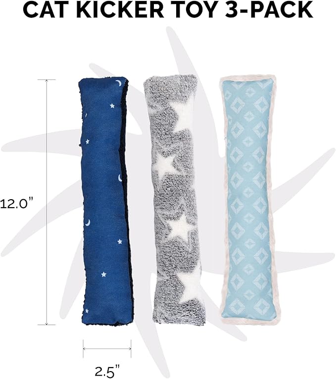 Furhaven 3-Pack Catnip Plush Cat Kicker Toy - Catnip Bags Included - Durable &amp; Washable - Space Print, Set of 3