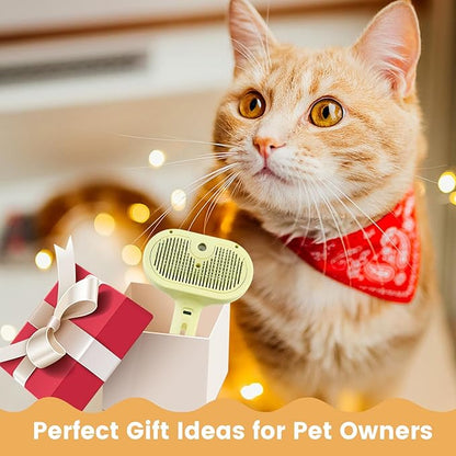 3 in 1 Cat Steam Brush, Pet Spray Hair Removal Comb for Shedding &amp; Grooming, Water Brush for Cats Dogs Small Animals Long Short Haired with One-Click Release Button(Yellow)