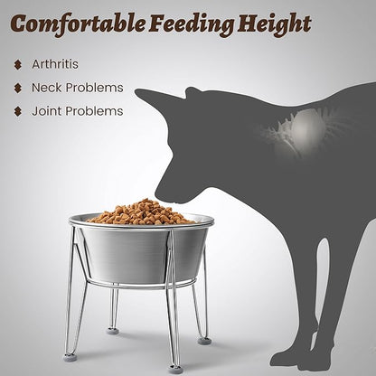 Elevated Dog Bowls for Medium&amp;Small Dogs - Stainless Steel 48oz/6 Cups Raised Feeder with Non-Slip Base, Dual Food &amp; Water Bowls 2-Pack