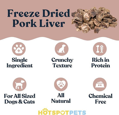 hotspot pets Freeze Dried Pork Liver Treats for Cats &amp; Dogs - Made in USA (1 Pound Value Bag) Single Ingredient, High Protein, All Natural, Grain-Free - Perfect for Training, Topper or Snack