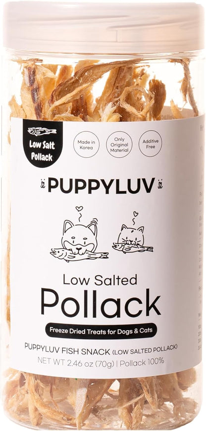 Puppyluv Treat - Air Dried Pollock Dog &amp; Cat Treats, Wild Caught, Single Ingredient, Natural High Protein &amp; Fish Oil, Grain Free, Gluten Free, 2.5oz