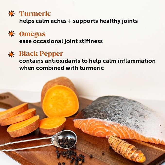Hip &amp; Joint Turmeric Health - Joint Supplement for Dogs, Omega-3 Fish Oil, Turmeric to Support Overall Health &amp; Ease Stiffness - Advanced Pet Mobility Support - 90 Ct (Pumpkin)
