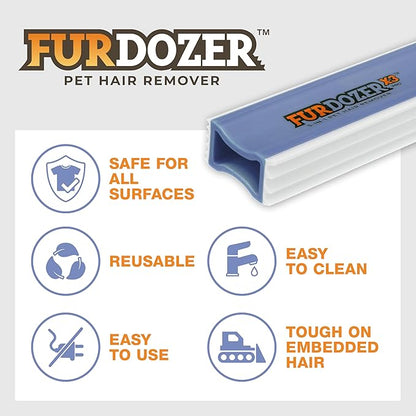 FurDozer X3 PRO Pet Hair Remover &amp; Auto Detailing Tool - Cat &amp; Dog Hair Remover for Carpet, Cars, Couch, Bedding, &amp; Furniture - Reusable Pet Hair Removal Tool for Fur &amp; Lint, 5" (Purple, 2-Pack)