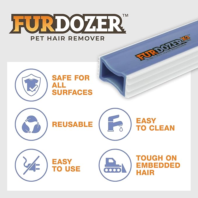 FurDozer X3 MINI Pet Hair Remover &amp; Auto Detailing Tool - Cat &amp; Dog Hair Remover for Carpet, Car Interior, Couch, Bedding, &amp; Furniture - Reusable Pet Hair Removal Tool for Dog Fur &amp; Lint, 3.5", Purple