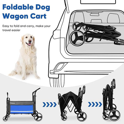 Petbobi Dog Wagon Stroller for Large &amp; Medium Dogs - 2-in-1 Push-Pull Pet Stroller with Ramp, Foldable All Terrain Wagon Cart, One-Step Brake, Suitable for Outdoor Walks &amp; Camping, Blue