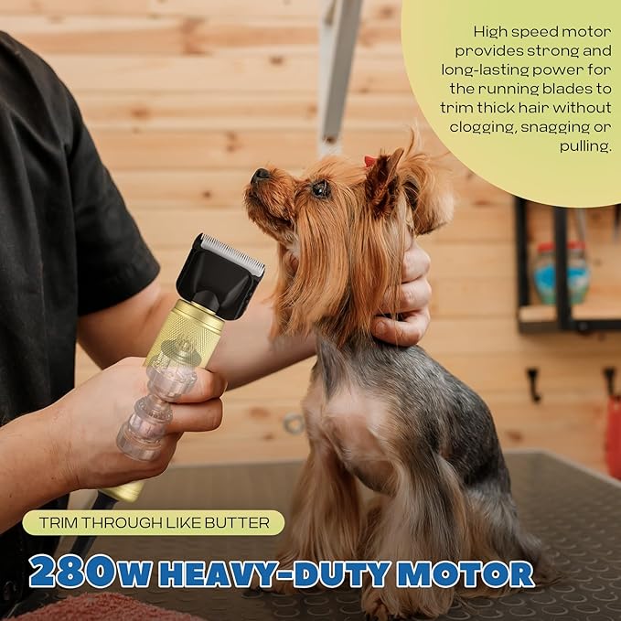 Pet Grooming Clippers 280W for Thick Heavy Coats, 2000-6000rpm Stepless Speed Control &amp; 10ft Power Cord, Low Noise< 50db, Dog Trimmer Kit with Extra Detachable Blade (280W)