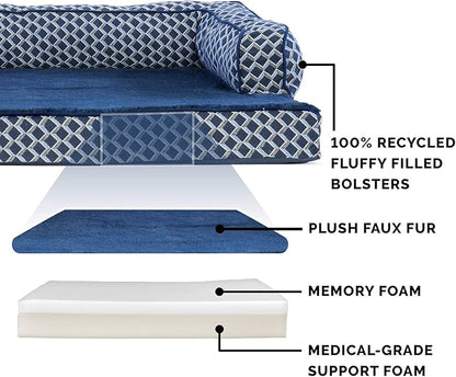 Furhaven Memory Foam Dog Bed for Medium/Small Dogs w/ Removable Bolsters &amp; Washable Cover, For Dogs Up to 35 lbs - Plush &amp; Woven Decor Comfy Couch Sofa - Diamond Blue, Medium