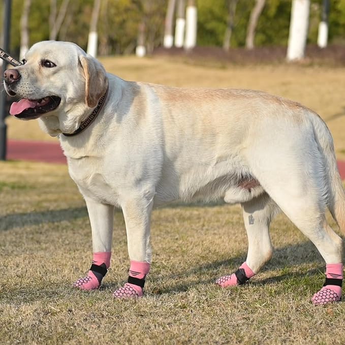 KOOLTAIL Dog Socks for Hot Pavement, Summer Breathable Dog Socks to Prevent Licking Paws, Non Slip Pet Boots &amp; Paw Protectors for Hardwood Floor,Grippy Shoes for Small Medium Large Senior Dogs,Pink XL