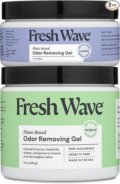 Fresh Wave Odor Removing Gel, Original 15 oz. &amp; Lavender 7 oz.| Safer Odor Absorbers for Home | Natural Plant-Based Odor Eliminator | Every 7 oz. Lasts 15-30 Days | for Cooking, Trash &amp; Pets