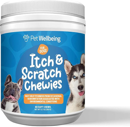 Pet Wellbeing Itch &amp; Scratch Chewies for Dogs - Supports Healthy Itch Response to Occasional Skin Allergies, Skin Health, Chinese Pearl Barley, Phellodendron - Veterinarian-Formulated 90 Soft Chews