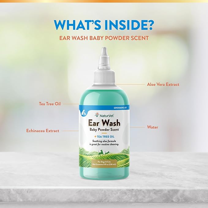 NaturVet Ear Wash w/Tea Tree Oil (Aloe &amp; Baby Powder Scent) 8 oz