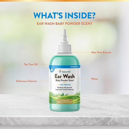 NaturVet Ear Wash w/Tea Tree Oil (Aloe &amp; Baby Powder Scent) 8 oz