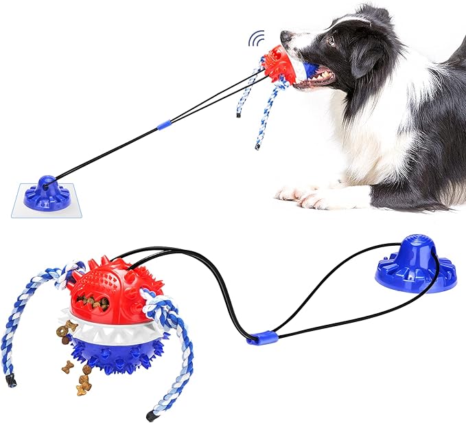 Interactive Dog Toys - Aggressive Chewer Suction Cup Tug of War, Indestructible Puzzle Toys &amp; Treat Dispensing Ball for Dog Enrichment