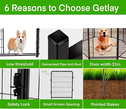 Garden Fencing 48in High, 12 Panels Total 26.6Ft(L) Dog Fence Outdoor for Yard, Gate 21 in Wide with Low Sills. Black Metal Fencing for Yard 4ft Tall, Garden Fences, Animal Barrier Fence