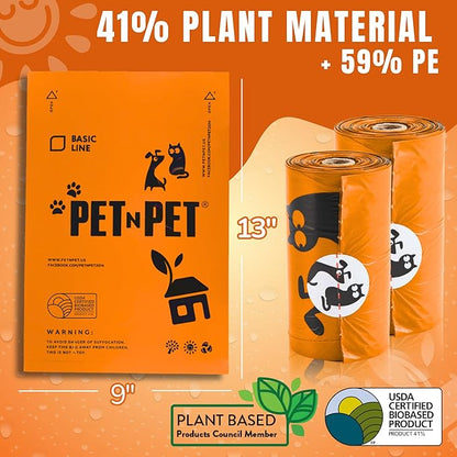 Pet N Pet 1080 Counts Orange Poop Bags for Dogs, 41% Plant Based &amp; 59% PE Extra Thick Dog Poop Bags Rolls, 9" x 13", Unscented Pet Waste Bag