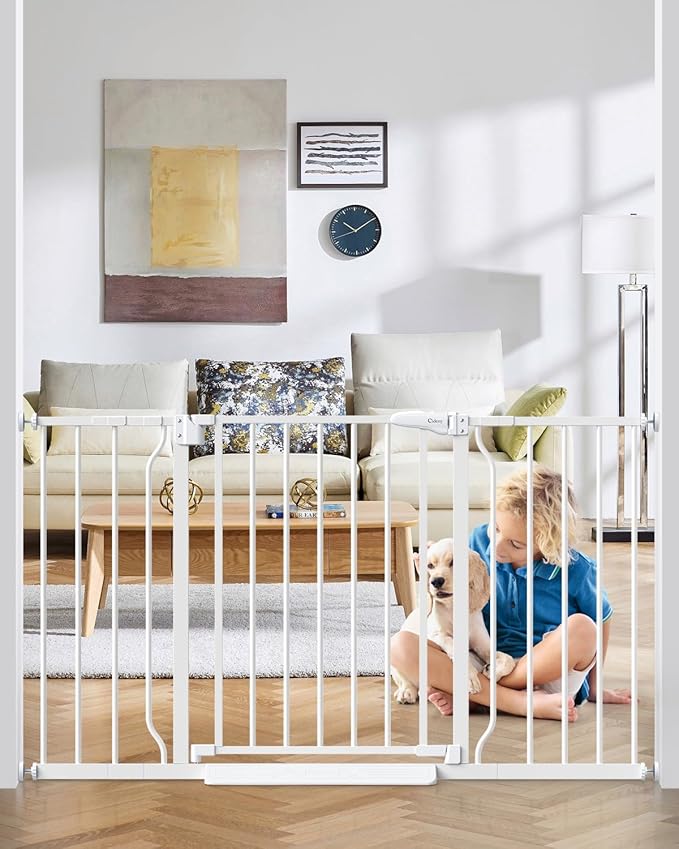 29"-51" Baby Gate for Stairs, Auto Close Stroller Friendly Dog Gate Indoor for Doorways, Pressure Mounted Baby Gate, Easy Walk Through Gate for Children &amp; Pets, White