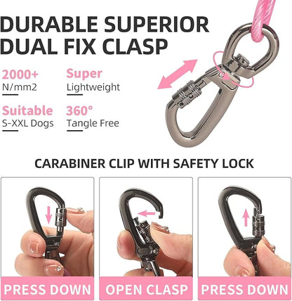Dog tie Out Cable, 10/20/25/30/50/70/100 feet, Suitable for Dogs up to 350 pounds, Dog Cable with Swivel Buckle, Lightweight, Non-Winding, for Outdoor Camping, Yard Dog Cable (Pink, 10FT)