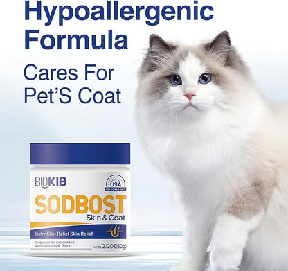 SODBOST Dog Allergy &amp; Itch Relief, Cat Skin &amp; Coat Supplement Powder -SOD Enzyme Skin Relief Formula for Allergy &amp; Itch Relief &amp; Reduces Shedding - Plant-Based, Made in USA - 60 Scoops