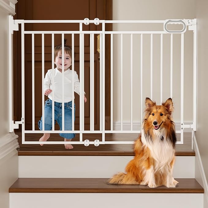 Grownsy Baby Gate for Stairs- No Bottom Bar, Adjustable Width 29.8” to 43.5” for Child and Pet, Dog Gate with Auto-Close &amp; One-Hand Operation, Screw-in Installation for Doorways and Indoor Use