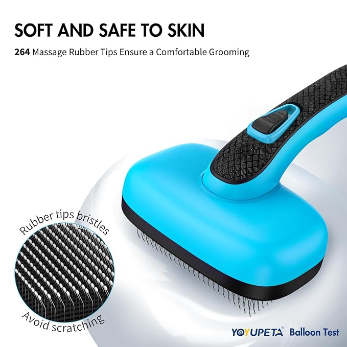 Dog Brush Kit - Self-Cleaning Slicker Brush with Bath Brush &amp; Undercoat Rake | Deshedding Tools for Large - Small Dogs &amp; Cats, Professional 3-in-1 Pet Grooming Set for Heavy Shedding, Blue