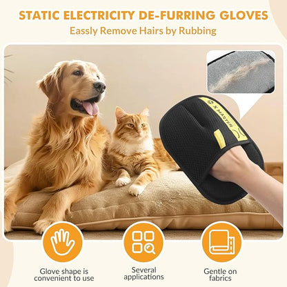 3Pcs Pet Hair Removal Glove for Cats &amp; Dogs, Efficient Grooming Gloves for Pet Hair, Cat Grooming Gloves for Hair Removal, Magic Pet Grooming Glove for Couch, Furniture, Carpet, Curtain (2L1S)