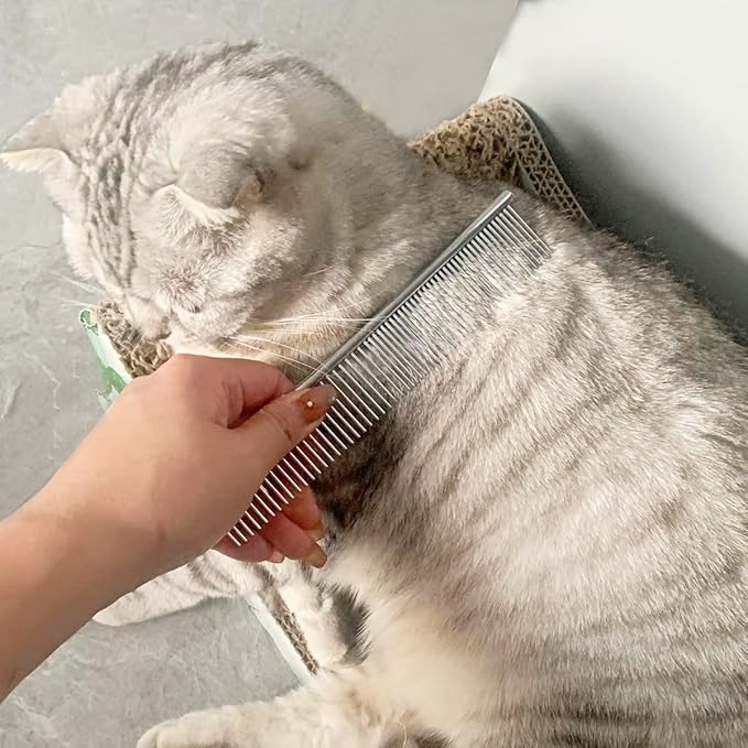 Flea Comb Lice Comb Cat &amp; Dog Pet Grooming Combs Tear Stain Remover Remove Mucus Crust 2-in-1 Metal Round Smooth Teeth Comb Remove Floating Hair Tangles Dander (blue)