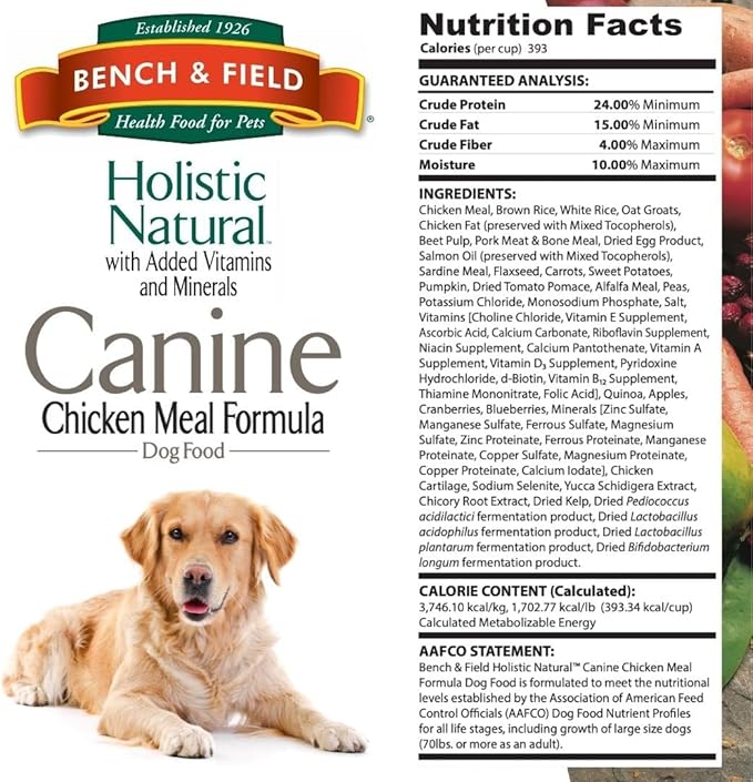 Bench &amp; Field Holistic Natural Adult Dry Dog Food, Chicken Meal and Brown Rice Recipe 6.6 lb Bags (Pack of 4)