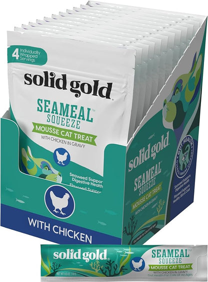 SeaMeal Squeeze Chicken Lickable Cat Treats with Seaweed for Skin &amp; Coat - Wet Cat Treats with Digestive &amp; Immune Health Support - Natural, Holistic, Grain Free (48 Squeezes)