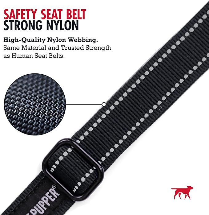Tuff Pupper Dog Seat Belt | Adjustable Length Dog Seatbelt Restraint | Tangle-Free Locking Carabiner | Shock-Absorbing Bungee | Reflective Stitching for Visibility | Universal Fit for Cars &amp; Trucks