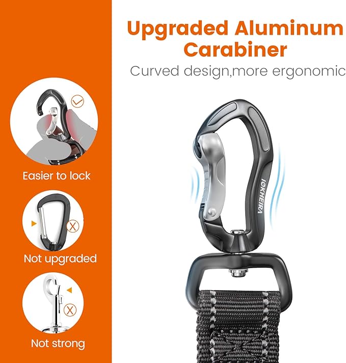IOKHEIRA Dog Seatbelt, Updated Adjustable Harness Reflective Bungee Dog Car Seat Belt with Aviation Aluminum Alloy Rotatable Carabiner, Hook &amp; Buckle