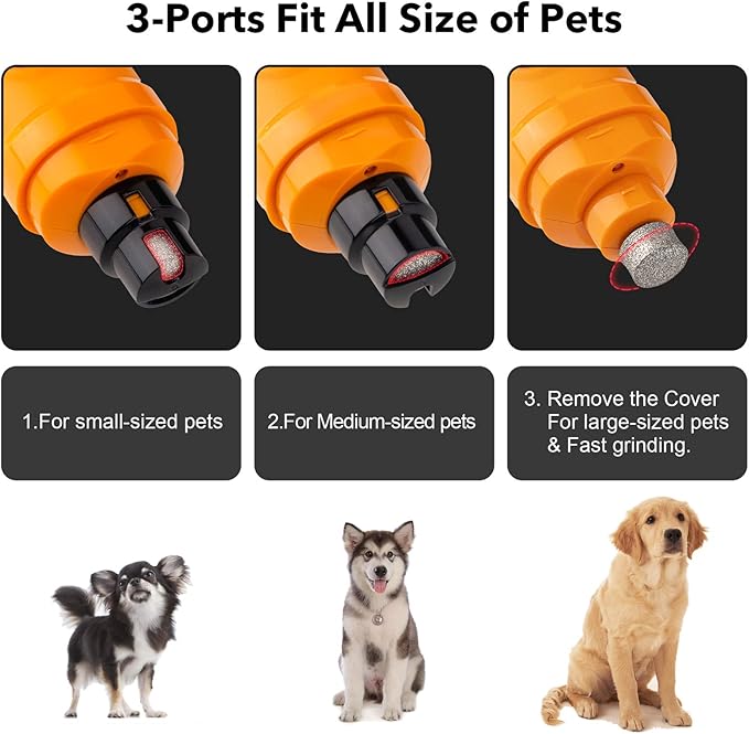 Casfuy Dog Nail Grinder with 2 LED Light - New Version 2-Speed Powerful Electric Pet Nail Trimmer Professional Quiet Painless Paws Grooming &amp; Smoothing for Small Medium Large Dogs and Cats (Orange)